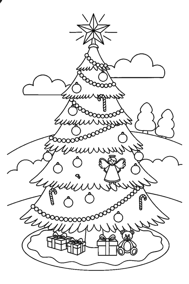 Coloriage à imprimer : Sapin décoré avec son étoile